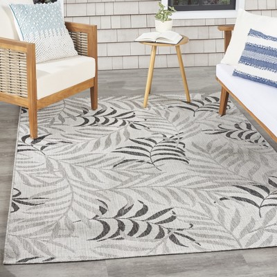 Gray Tropical Leaf Pattern 5' x 7' Synthetic Outdoor Rug