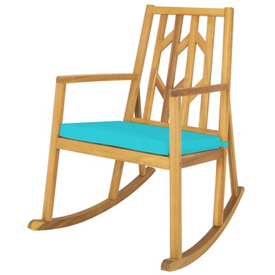 Tangkula Outdoor Rocking Chair Acacia Wood Armrest Cushioned Sofa W/Removable High-Density Cushion for Garden