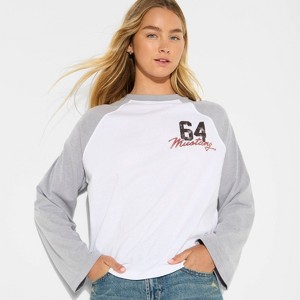 Women's Mustang Raglan Long Sleeve Graphic T-Shirt - White - 1 of 3