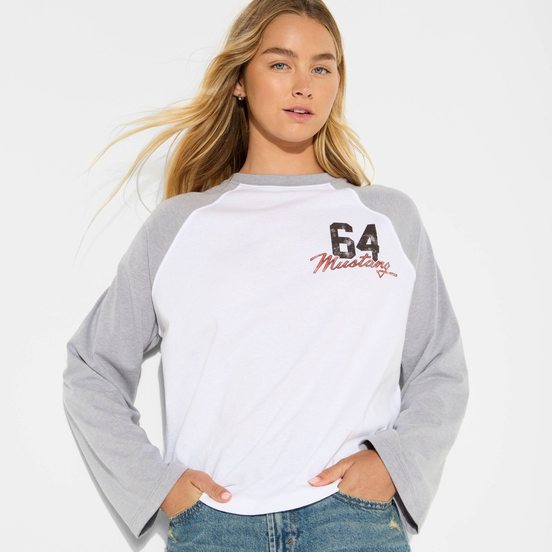 Women's Mustang Raglan Long Sleeve Graphic T-Shirt - White