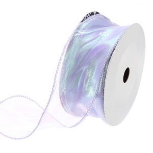 Unique Bargains Gift Wrapping Wide Sheer Wired Pastel Shimmer Iridescent Chiffon Ribbons 1 Pc - 1 of 4