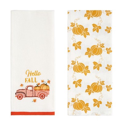 The Lakeside Collection Thankful Harvest Embroidered Set of 2 Kitchen Towels - Hello Fall Truck