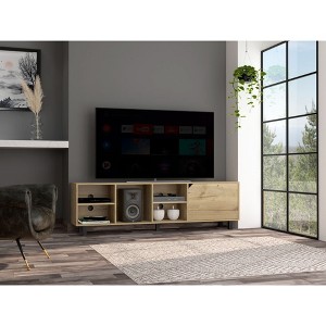 70.8 inch Wood TV Stand with Five Legs, Four Open Shelves, Back Holes, and Supports TVs up to 70 inches for Living Room - 1 of 4
