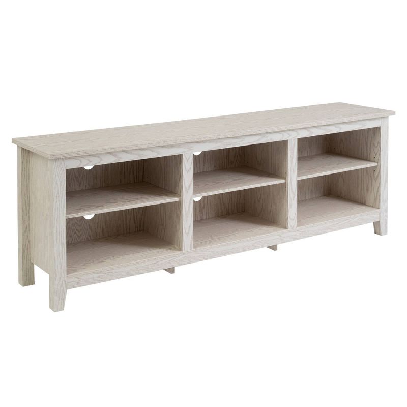 Transitional 6 Cubby Wood Open Storage Wood TV Stand for TVs up to 80"- Saracina Home, 1 of 17