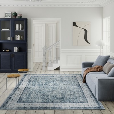 5x7ft Vintage Floral Washable Area Rug, Non-Slip Low Pile Polyester Carpet for Living Room & Bedroom