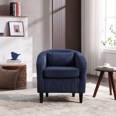 Okak Mid-Century Modern Barrel Accent Chair,Plush Armchair with Wooden Legs and Throw Pillow for Living Room,Office