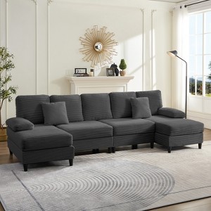 Mjkone 112" U Shaped Sectional Couches, Corduroy Sectional Sofa with Double Chaises and Sleepable Armrests, Large 4 Seater Sofa - 1 of 4