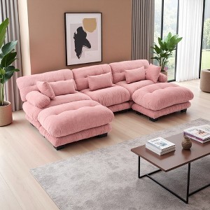 118" Velvet U-Shaped Cloud Modular Sectional Sofa with 2 Ottomans - 1 of 4