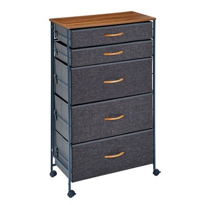 Fabric 5 Drawer Storage Dresser Chest with Caster Wheels Heather Gray - Danya B.