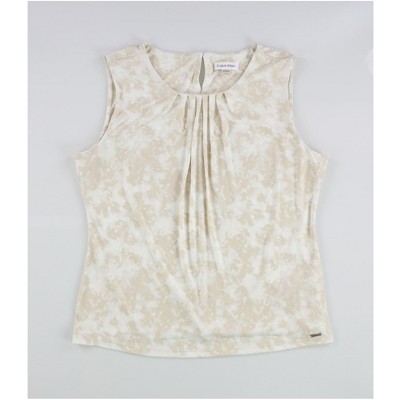 Calvin Klein Womens Printed Pleat Neck Sleeveless Tank Top