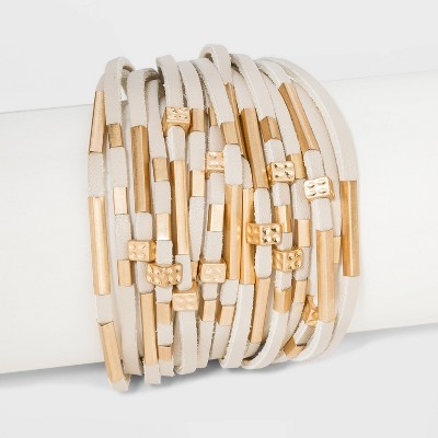 Simulated Leather and Tube Slider Magnetic Bracelet - Universal Thread™ Natural
