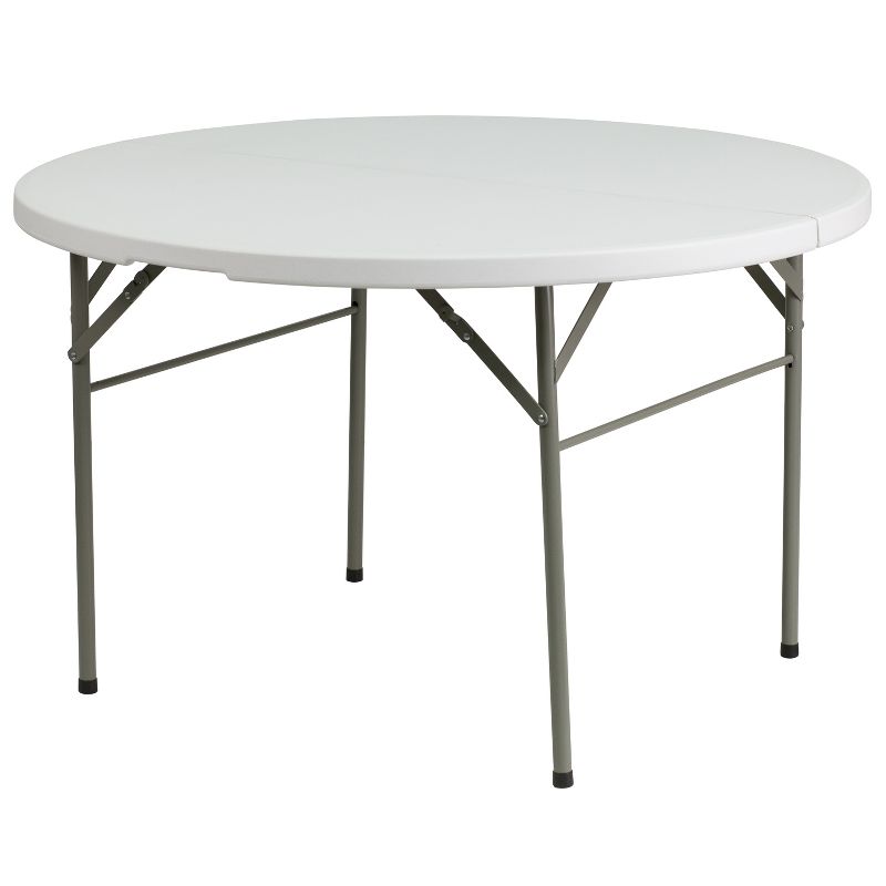 Emma and Oliver 4-Foot Round Bi-Fold Granite White Plastic Event Folding Table with Handle, 1 of 8