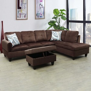 AndMakers 97 in. W Square Arm 3-piece L Shaped Polyester Modern Sectional Sofa with Storage - 1 of 4