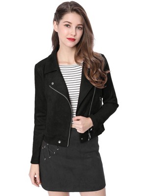 INSPIRE CHIC Women's Zip Up Faux Suede Biker Moto Jacket