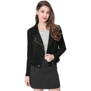 INSPIRE CHIC Women's Zip Up Faux Suede Biker Moto Jacket - 1 of 4