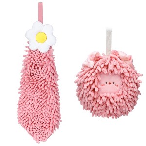 REGALWOVEN 2 Packs Soft Absorbent Cute Decorative Chenille Hand Towel for Bathroom 6" x 15"/7" x 7" - 1 of 4