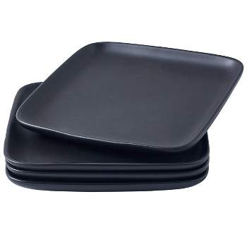 Bruntmor 10"Square Black Plates, Set of 4, Black