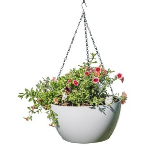 Gardener's Supply Company Viva Self-Watering Hanging Basket With Easy-Fill Water Port | 14 Inch Diameter Includes Hanging Chain & Hook - White - 1 of 4
