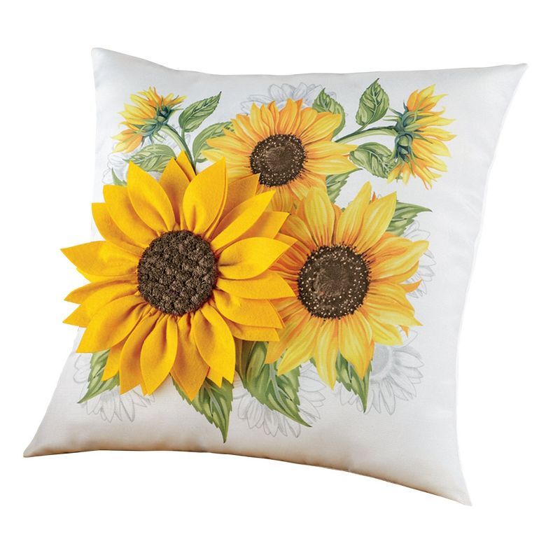 Collections Etc 3D Sunflower Accent Printed Throw Pillow 16 X 16 X 1, 1 of 3