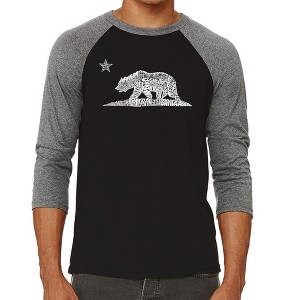 LA Pop Art Men's Raglan Baseball Word Art T-shirt - California Bear - 1 of 4