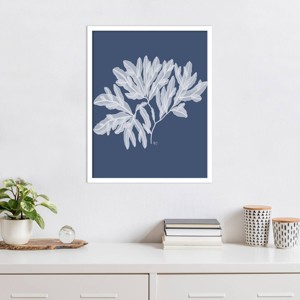 Amanti Art Seaweed 4 White on Indigo Blue by Fab Funky Wood Framed Wall Art Print - 1 of 4