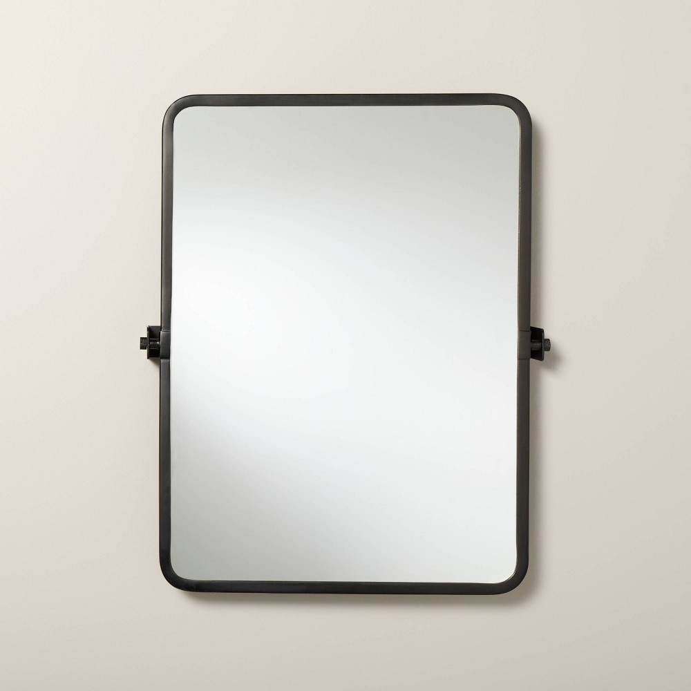 Photos - Wall Mirror 22"x30" Rectangular Bathroom Vanity Pivot Mirror Black Finish - Hearth & H