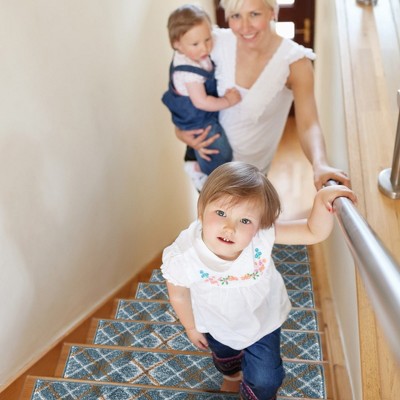 Teal and White Polypropylene Non-Slip Stair Treads, 13-Pack