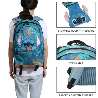 Lilo & Stitch Disney Stitch Tropical Print 17.5" Hooded Backpack — фото 5