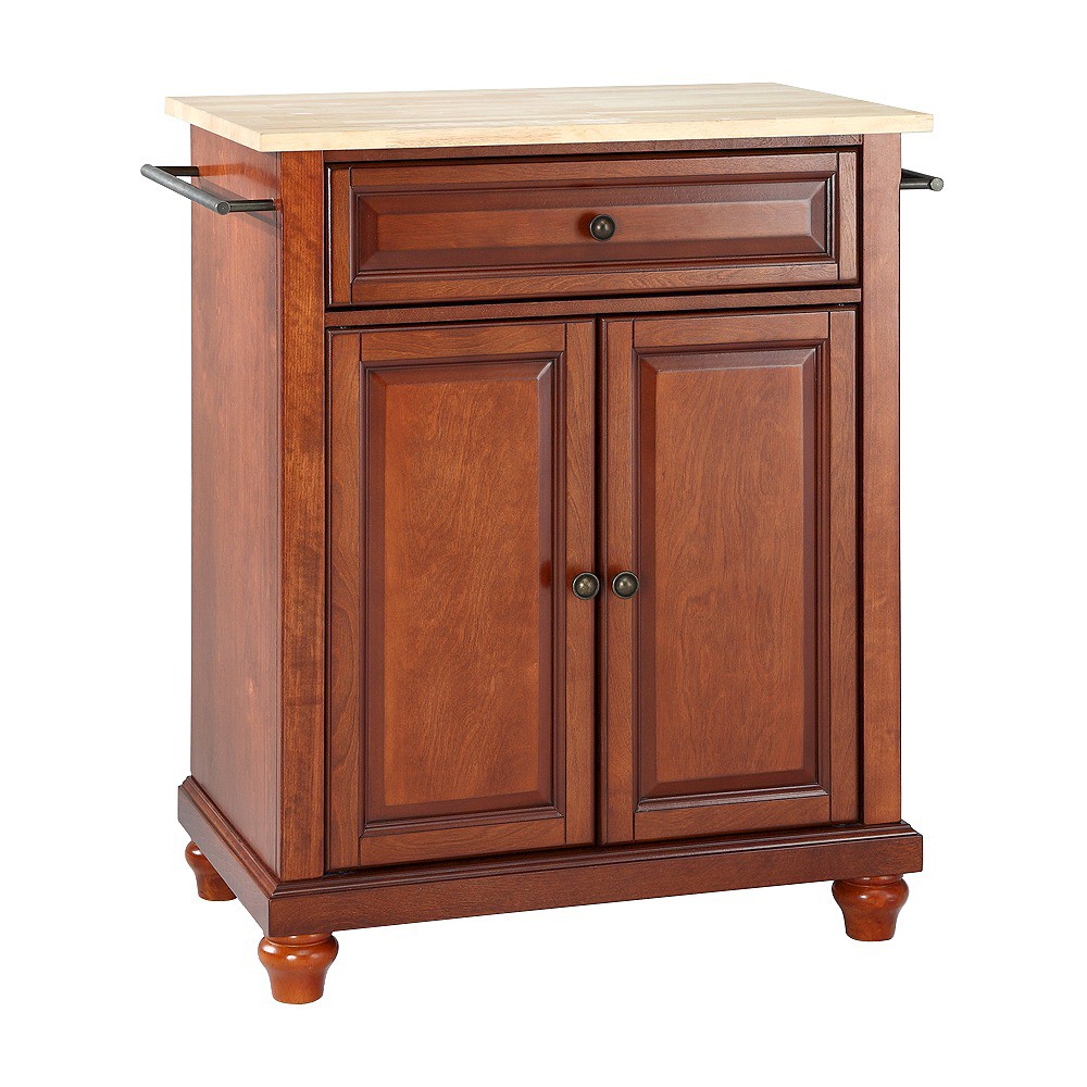 Cambridge Natural Wood Top Portable Kitchen Island Classic Cherry Crosley, Red