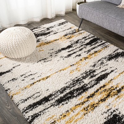 Nova 8' x 10' Black and Beige Abstract Shag Rug