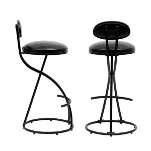 Gulches Black PU Leather Bar Stools Set of 2 with Footrest - 1 of 4