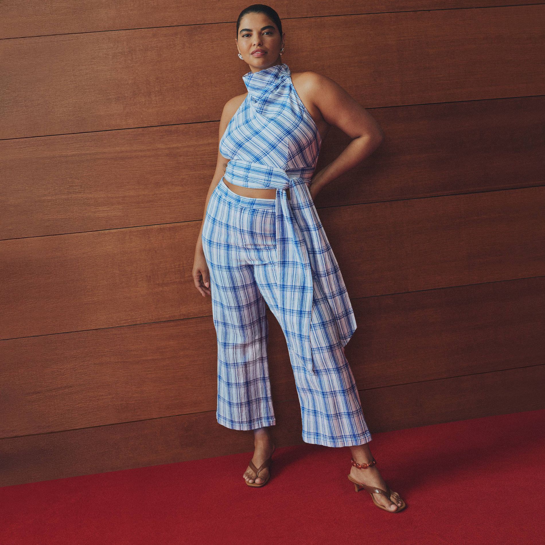 Women's Gingham Kick Flare Trousers - Rosie Assoulin x Target Blue