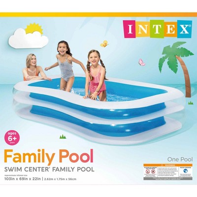 Blue and White Rectangular Inflatable Family Pool with Vinyl Liner