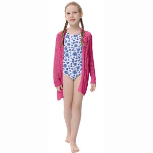 Clearlove Girl's Crochet Lightweight Cardigan Cover Up Open Front Long Sleeve Soft Loose Summer Boho Coats - 1 of 4