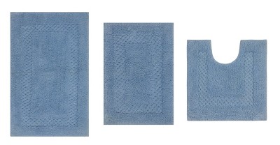 Blue Cotton Tufted 3-Piece Bath Rug Set