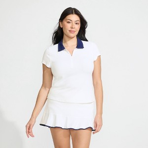 Lands' End Women's Short Sleeve Pique Johnny Collar UPF 50 Rash Guard - 1 of 4