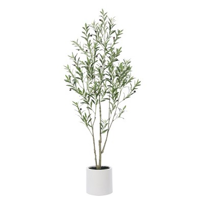 DR.Planzen Artificial Olive Trees, 5-7FT Tall Fake Olive Trees for Indoor, Large Olive Plants with White Planter for Home Decor and Housewarming Gift