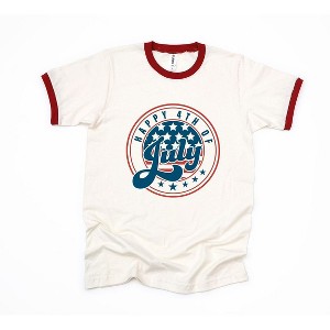 Simply Sage Market Women's Happy Fourth Circle Short Sleeve Ringer Tee - 1 of 3