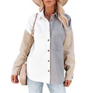 Coolmee Women's Corduroy Button Down Shirts Boyfriend Long Sleeve Oversized Blouses Tops - 1 of 4