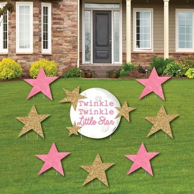 Big Dot of Happiness Pink Twinkle Twinkle Little Star - Yard Sign & Outdoor Lawn Decorations - Baby Shower or Birthday Party Yard Signs - Set of 8