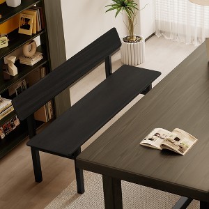 Black Bench, Wooden Dining Bench，For Outdoor, Dining Room, Bedroom With Backrest - 1 of 4