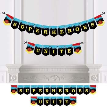 Big Dot of Happiness Bam Superhero - Baby Shower or Birthday Party Bunting Banner - Party Decorations - Superheroes Unite