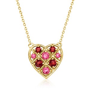Ross-Simons 0.40 ct. t.w. Garnet and .30 ct. t.w. Pink Topaz Heart Necklace in 18kt Gold Over Sterling Size 18 - 1 of 3