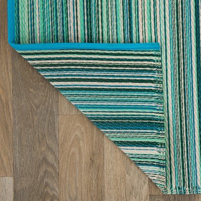 Blue and Green Striped Synthetic Reversible Area Rug 8' x 10'