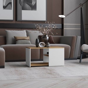 Coffee Table, 2 Shelves, White / Natural Oak - 1 of 1