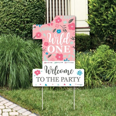 Big Dot of Happiness She's a Wild One - Party Decorations - Boho Floral 1st Birthday Party Welcome Yard Sign