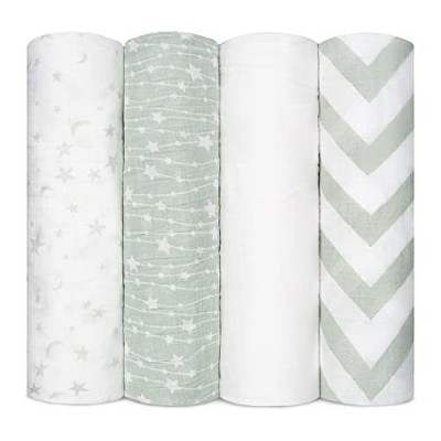 Image of Muslin Swaddle Blankets Neutral Receiving Blanket for Boys and Girls by Comfy Cubs (Green)