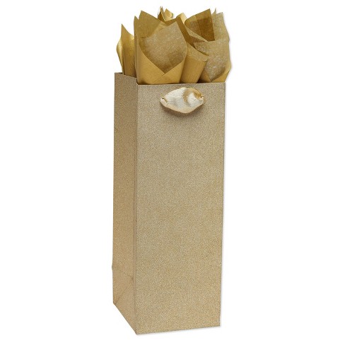Beverage Gift Bag with Four Sheets of Tissue Paper Bundle Gold Glitter Gold  - PAPYRUS