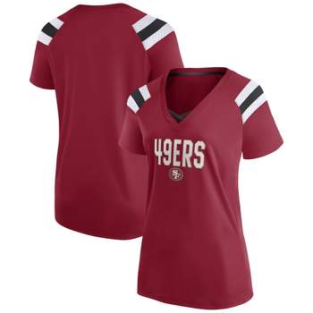  G-III 4her San Francisco Women's First Pick V-Neck T-Shirt (US,  Alpha, Small, Regular, Regular, 49ers - Red) : Sports & Outdoors