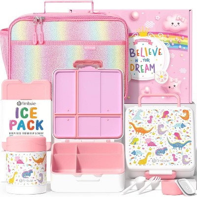Kids Bento Snack Lunch Box with 4 Compartment, Insulated lunch Bag, Stainless Steel Vacuum Thermos Food Jar, Ice Pack